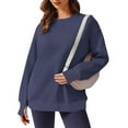 thumbnail image 1 of Gifts for Family Clearance Women's Ladies' Fashionable Casual Solid Color Long Sleeved Round Neck Sweatshirt with Pocket Navy M, 1 of 9