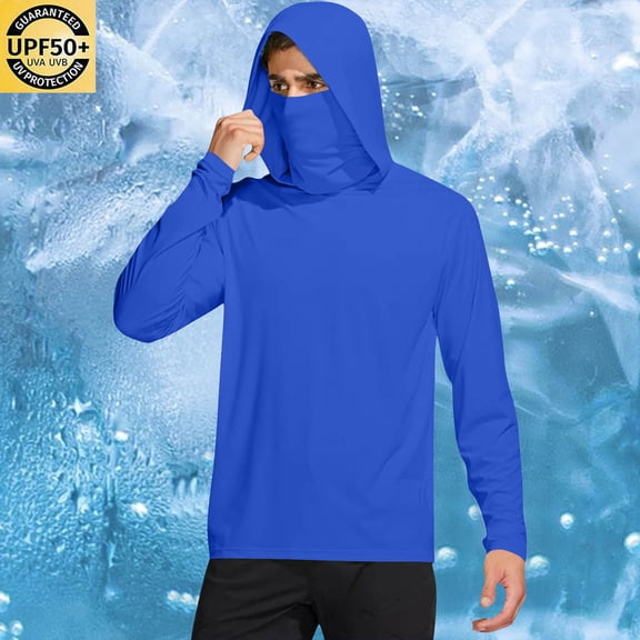 Gifts for Family Men's Summer Sunscreen Is Lightweight Breathable And Solid Color Long Sleeve With Mask Hooded Blouse