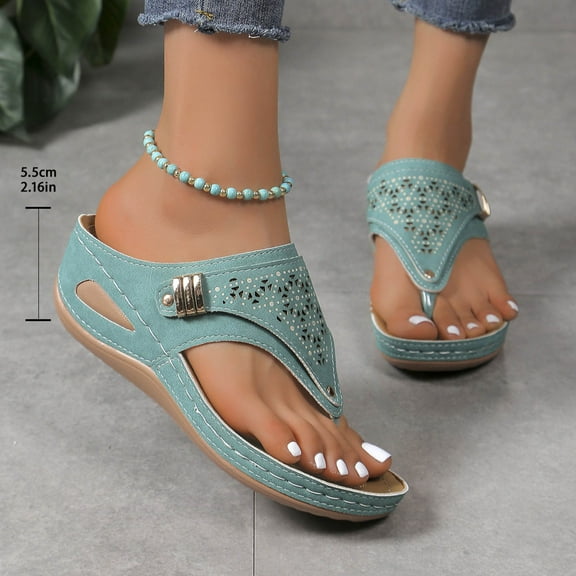 Womens Sandals Comfortable Spring Summer New Clip-toe Beach Flower Hollow-out Wedges Casual Slippers