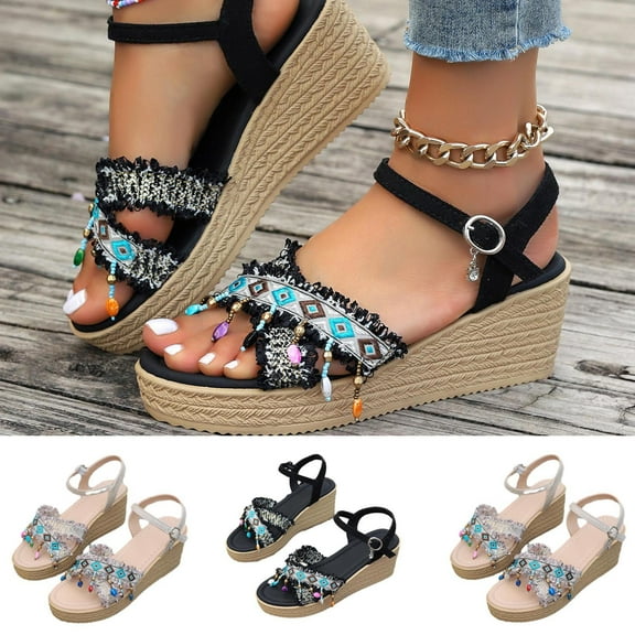 Women's Sandals Summer Large Size Fish Mouth Thick Soled One-line Slippers Beach Wedge Sandals
