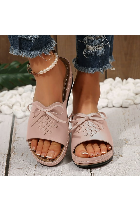 Gifts for Family Women's Sandals Women's Fashion Casual Summer New Hollow Flower Thick-Soled Slippers One-Line Wedge Heel Beach Sandals