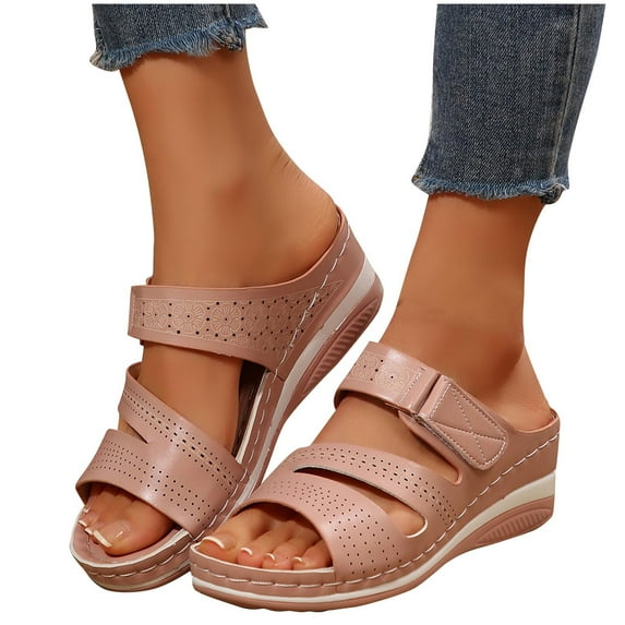 Womens Sandals Comfortable Fashion Casual Round Head Comfy Slippers Beach Casual Slipsole Shoes