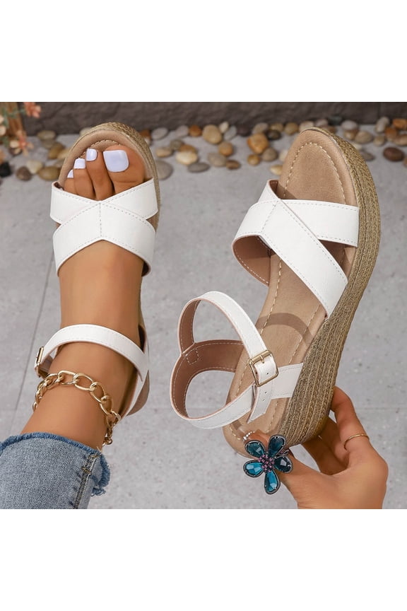 Summer Sandals for Women Thick Sole Buckle One Line Slippers Comfortable Fish Mouth Wedge Sandals