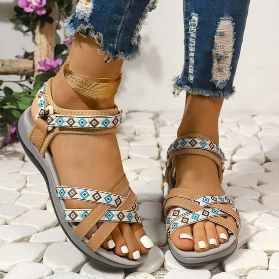 Womens Sandals Women's Summer New Plus-size Ethnic Style Casual Fashion Wedge Sandals