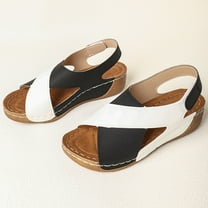 Gifts for Family Womens Sandals Women's Fashion Casual Summer New Style Wedge Heel Outdoor Wear Contrast Color Breathable Thick-Soled Sandals