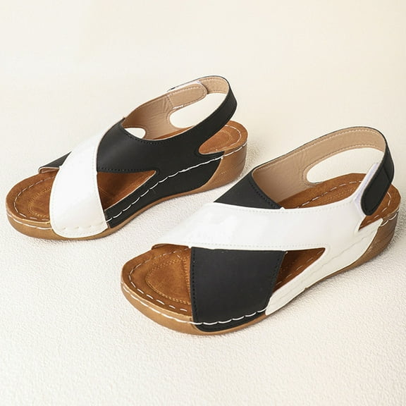Gifts for Family Womens Sandals Women's Fashion Casual Summer New Style Wedge Heel Outdoor Wear Contrast Color Breathable Thick-Soled Sandals