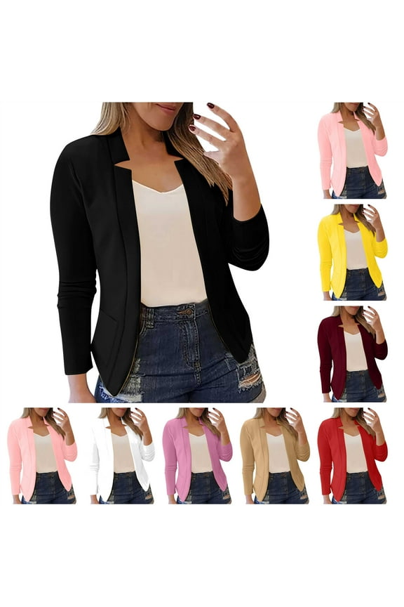 Gifts for Girls! BiZtdJrK Women's Work Office Blazer Fall Fashion Business Casual Long Sleeve Petite Blazers Jackets Dressy Suit Outwear White S