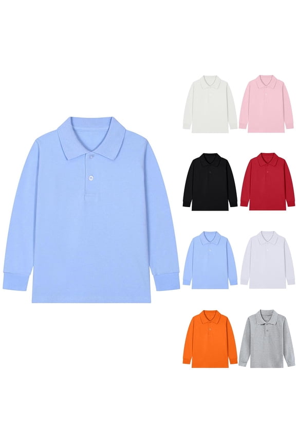 Gifts for Girls Horkkom School Uniform for Girls Boys Long Sleeve Pullover Lapel Shirts Solid Color Comfy Uniform Shirts with Button 14 Years