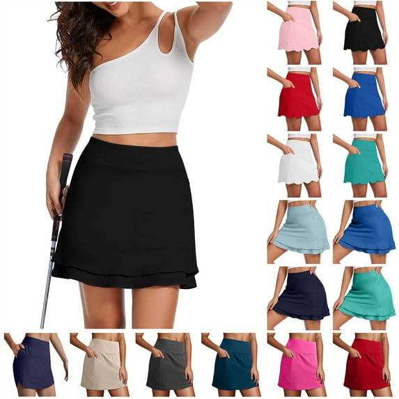 Gifts for Girls! QATAINLAV Skorts for Woman with Pockets Casual Scalloped Hem Tennis Skirts Athletic Workout Running Golf Skirt Red XL
