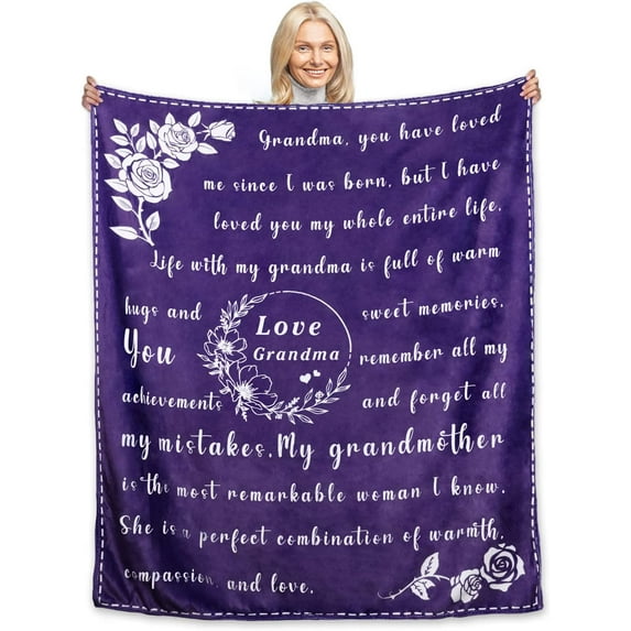 Gifts for Grandma from Grandson or Granddaughter - Soft Flannel Hug Grandmother Throw Blanket Thanksgiving, Christmas, Nana Birthday Gifts