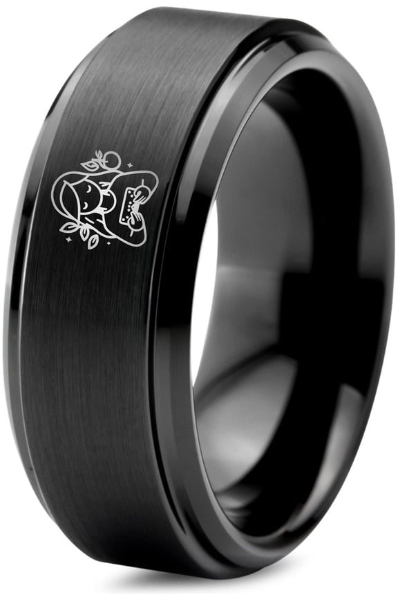 Gifts for Boyfriend Gamer Tungsten Black Rings Women Retirement Expecting Mom Gift Oval Wedding Band