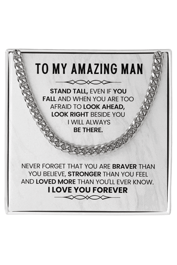 Gifts for Husband or Boyfriend – Cuban Link Chain Necklace with Message Card | Christmas, Anniversary, or Birthday Present for Him (StainlessSteel)