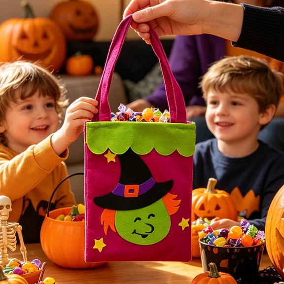Gifts for Kids! Fwttom Halloween Candy Bags - Holiday Trick or Treat Bucket, Portable Halloween Decorations Pumpkin Candy Bucket for Kids