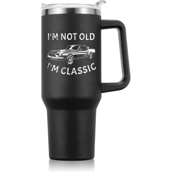 Gifts for Men, 40 oz Tumbler with Handle and Straw, Retirement Birthday Gifts for Men, Him, Husband, Grandpa, Dad - Black