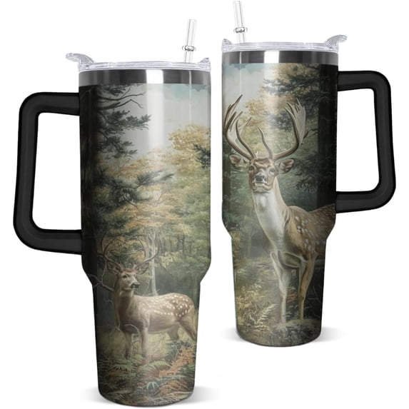 Gifts for Men 40oz Hunting Deer Tumbler with Handle and Straw Gifts for Men Dad Father Husband Hunting Lovers Birthday Fathers Day