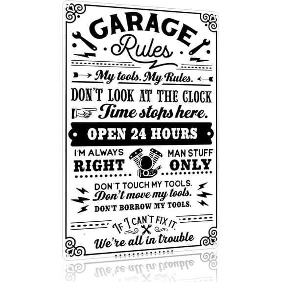 Gifts for Men Dad Husband Funny Garage Rules My Tools My Rules Tin Sign Vintage Metal Wall Art for Garage Workshop Man Cave Decor 8x12 Inch(3706)