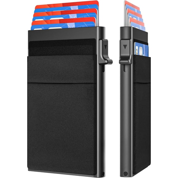 Gifts for Men, Pop Up Minimalist Wallet for Men RFID Blocking Slim Credit Card Holder Front Pocket EDC Mens Wallet (Black)