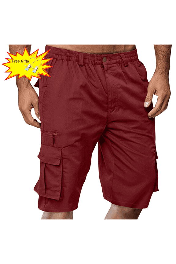 Men's Shorts Elastic Waist Straight Buttons Zipper Solid Color Cargo Shorts Summer Casual Work Shorts with Pockets, Gifts for Men