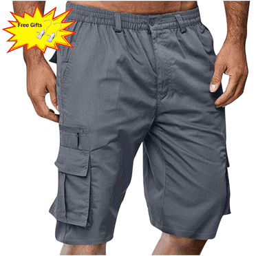 Titcea Men's Shorts Elastic Waist Straight Buttons Zipper Solid Color Cargo Shorts Summer Casual Work Shorts with Pockets, Gifts for Men