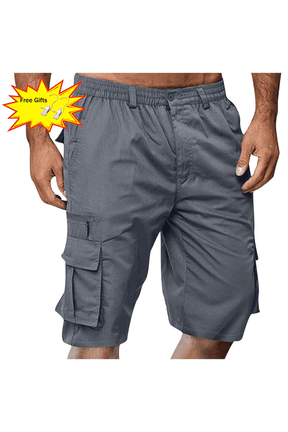 Men's Shorts Elastic Waist Straight Buttons Zipper Solid Color Cargo Shorts Summer Casual Work Shorts with Pockets, Gifts for Men
