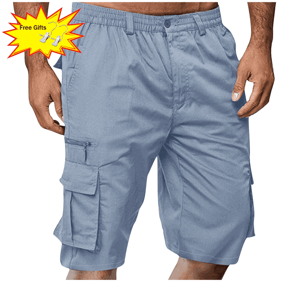 Titcea Men's Shorts Elastic Waist Straight Buttons Zipper Solid Color Casual Cargo Shorts Summer Trendy Work Shorts with Pockets