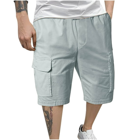 Gifts for Men! Titcea Men's Shorts Elastic Waisted Solid Color Straight Drawstring Cargo Shorts with Pockets Loose Comfort Summer Casual Shorts