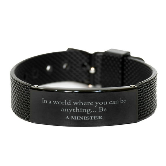 Gifts for Minister, In a world where you can be anything, Appreciation Birthday Black Shark Mesh Bracelet for Men, Women, Friends, Coworkers