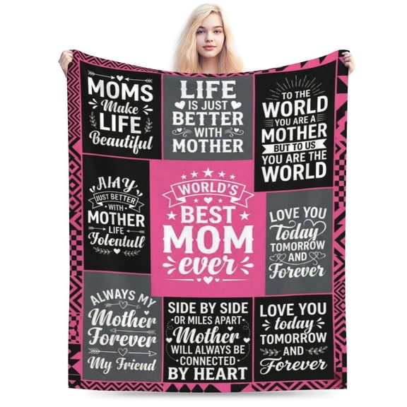 Gifts for Mom "Best Mom Ever" Flannel Throw Blanket, Meaningful Quotes Collage Plush Fleece Blanket for Couch Bed, Mother's Day Birthday Gift 50x40
