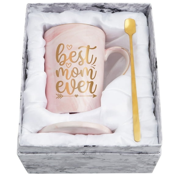 Gifts for Mom - Best Mom Ever Coffee Mugs, Mothers Day Gifts for Mom, Christmas Gifts, Mom Gifts, ZONGQIN 14 fl oz Pink Coffee Mugs Ceramic Mug Tea Cup