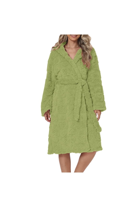 Gifts for Mom Cotton Robes for Women Fluffy Women's Nightgowns & Sleepshirts Oversize Length Women's Sleepwear House Womens Robe Green