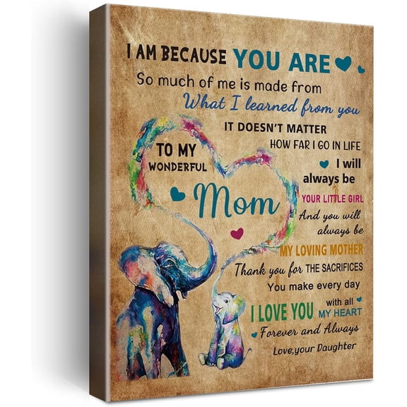 Gifts for Mom - Hangable Canvas Poem Prints Framed Poster Wall Art for Daughter - Meaningful Mom Gifts, Home Bedroom Living Room Decor - Elephant