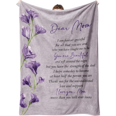 Gifts for Mom - Mom Blanket Printed with Letter and Flowers, Mom Birthday Gifts, Mom Gifts from Daughter/Son, Soft Throw Blankets 50” x 60”