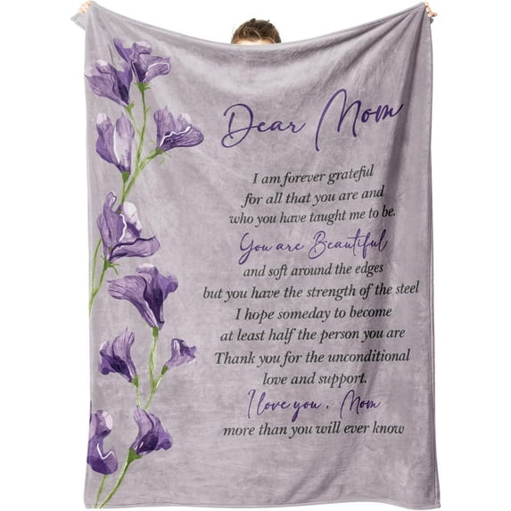Gifts for Mom - Mom Blanket Printed with Letter and Flowers, Mom Birthday Gifts, Mom Gifts from Daughter/Son, Soft Throw Blankets 50” x 60”