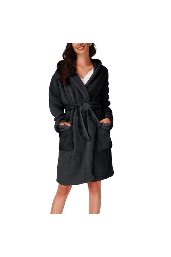 Gifts for Mom Robe for Women Fluffy Loungewear Oversized Hooded Women's Robes Bath Womens Bathrobe Black