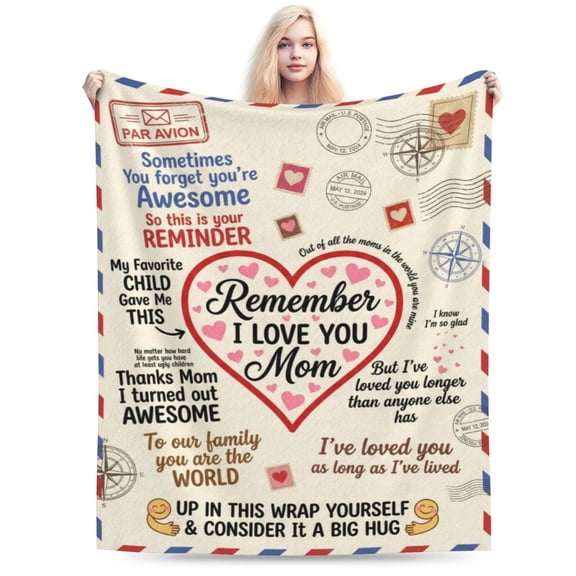 Gifts for Mom Vintage Airmail Flannel Throw Blanket, Super Soft Cozy Fleece Plush Blanket for Couch Bed, Birthday Gift from Daughter Son 50x40