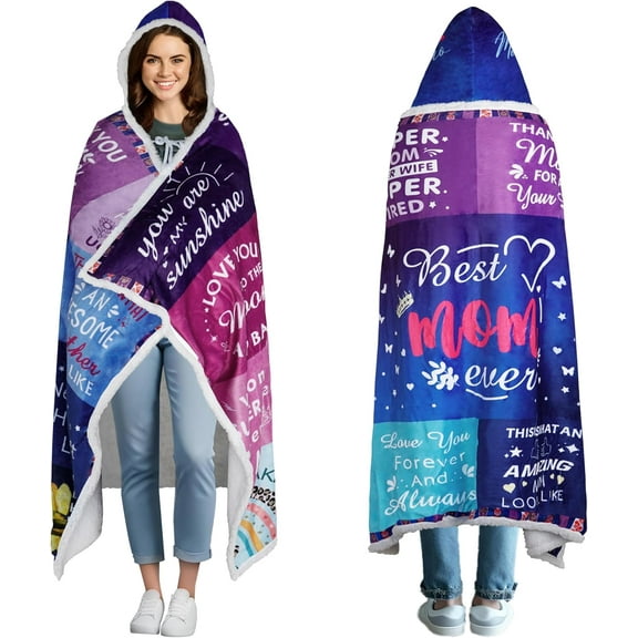 Gifts for Mom Wearable Blanket Hoodie Purple Plaid Best Mom Ever Gifts Presents for Mom Blanket Birthday for Mom from Daughter Son