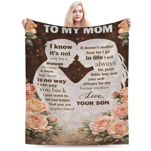 Gifts for Mom from Son, I Love You Mom Blanket, Mother Gifts for Christmas Valentines Day, Soft Flannel Blanket for Mother for B 50x40