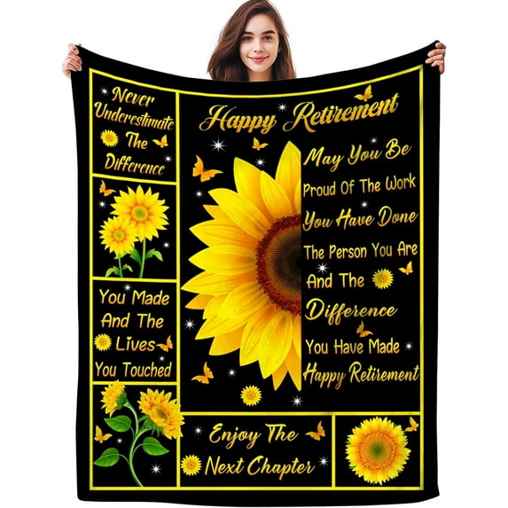 Gifts for Retirement Blanket Happy Retirement Gift Ideas Throw Blankets Sunflower Best Retirement Gifts for Women Men Coworker 50"X40"