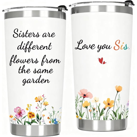 Gifts for Sister from Sisters Christmas Birthday Gifts - Love You Sis Presents Insulated Stainless Steel Coffee Tumbler Cup 20 OZ White