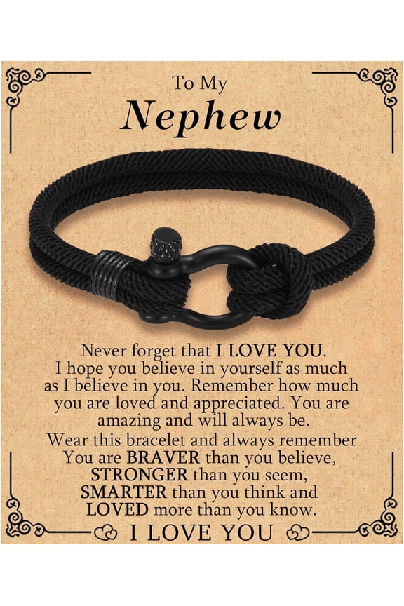 Gifts for Son Grandson Nephew Brother Friend, Birthday Valentines Day Graduation Back to School Christmas Braided Rope Bracelet for Teen Boys Men Him