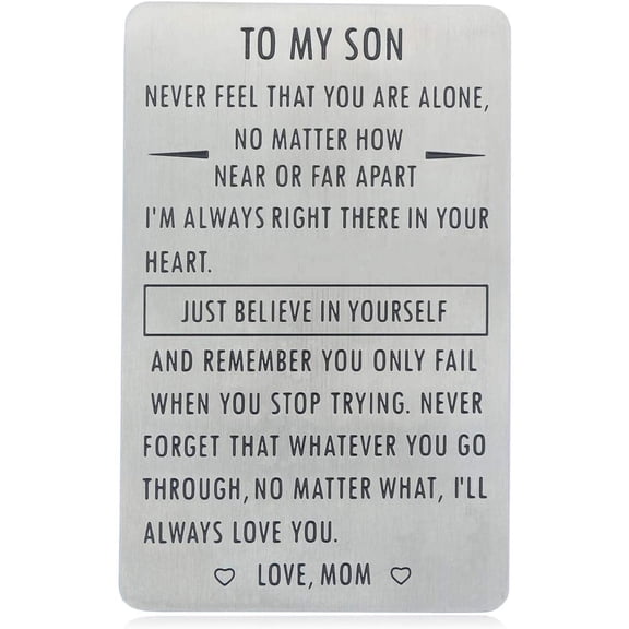 Gifts for Son from Mom, To My Son Engraved Wallet Card Inserts with Inspirational Quotes, Christmas, Birthday, Graduation, Gift Ideas