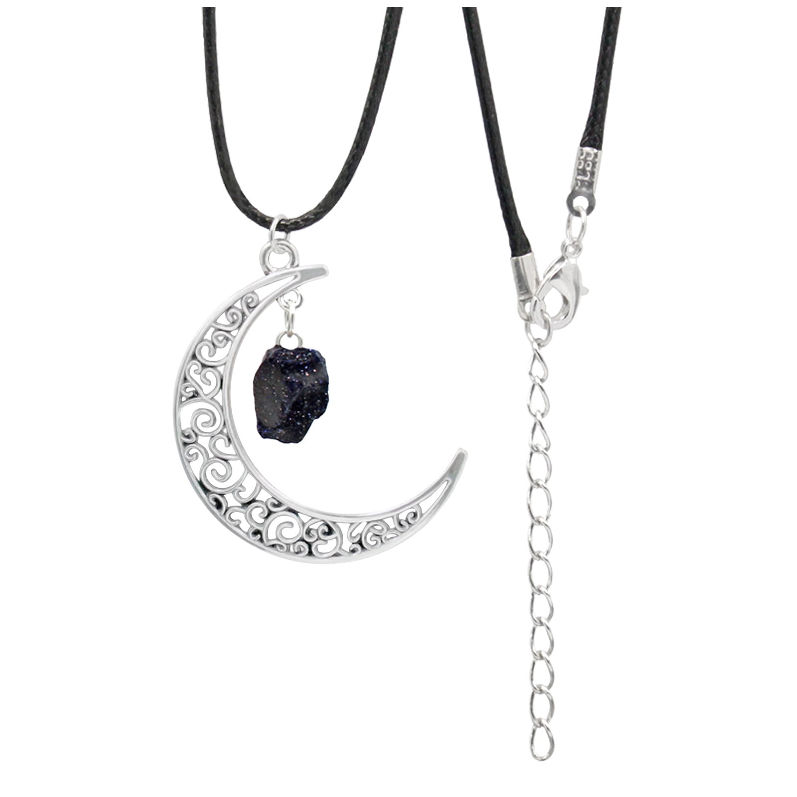 Gifts for Women 2024 New Natural Rough Stone Necklace Retro Alloy Moon
