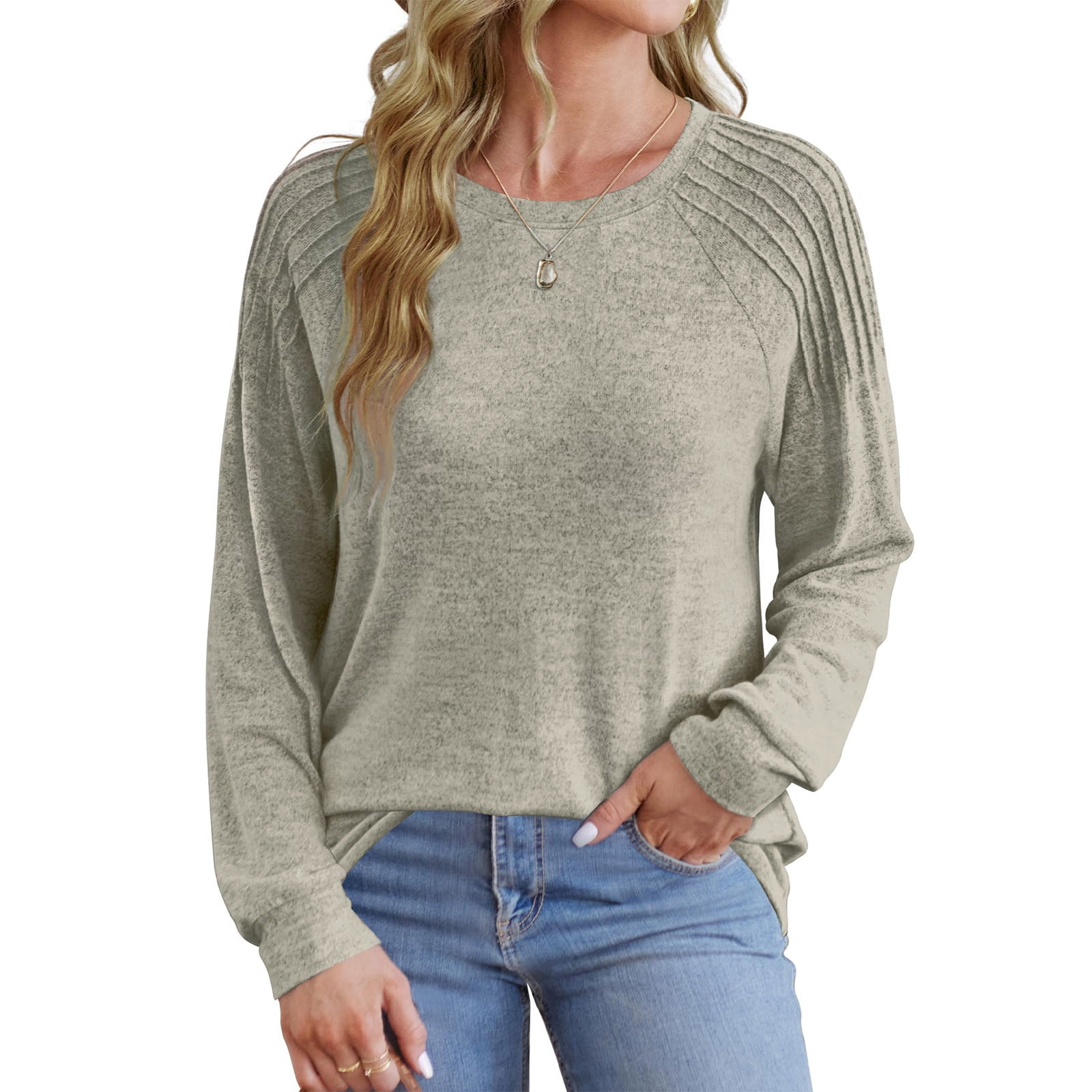 Gifts for Women Her Ofreoo Women Fashion Casual Long Sleeve Solid Tops