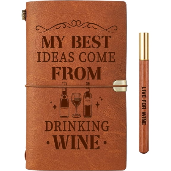 Gifts for Women Men, Leather Tasting Journal Notebook with Pen