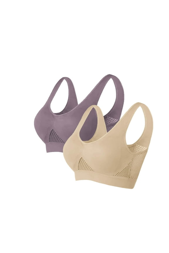 Gifts for Women Yteetum 2PC Bras for Women Plus Size Seamless Wirefree Gathered Breathable Sports Bra Yoga Bra Everyday Underwear