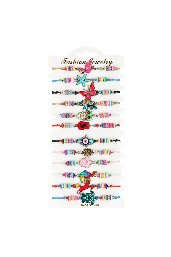 ,Bohemian Alloy Soft Ceramic Animal Woven ren's Bracelet 12 Bracelets Set