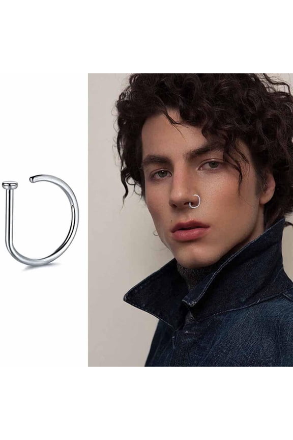 European American Stainless Steel Fake Pierced Nose Ring Punk Fashion Non Pierced Nose Clip Body Jewelry Silver 1 Piece