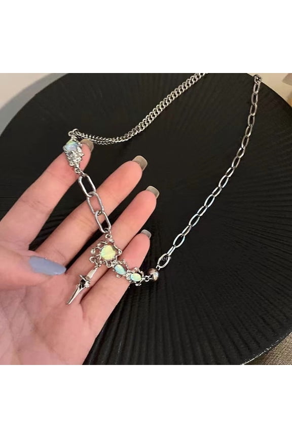 Gifts for women-Y2K Moonstone Heart Cross Star Necklace Coquette Aesthetic Jewelry for Women Valentine Day Gift