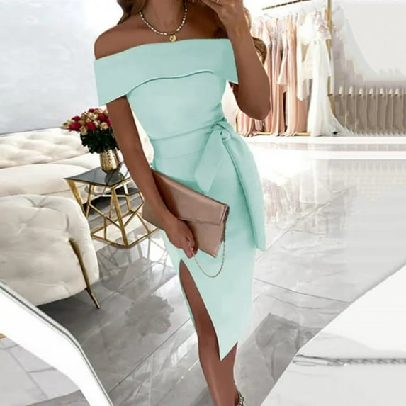 Gifts for her! Flowy Dresses for Women,Falda de tela Ladies Direct Tribute Women's Summer Sexy Solid Shoulder Bandage Split Dresses, Chic and Sexy for Night Out or Special Occasions