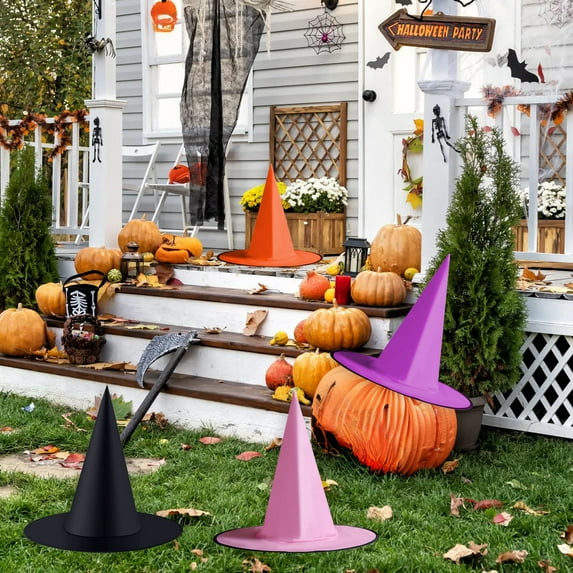 Gifts kcavykas Halloween Witch Hat Hanging Decor, Polyester Cloth, Black, Pink, Purple, or Orange, 14.9in, Lightweight, Foldable, Indoor/Outdoor Party Prop